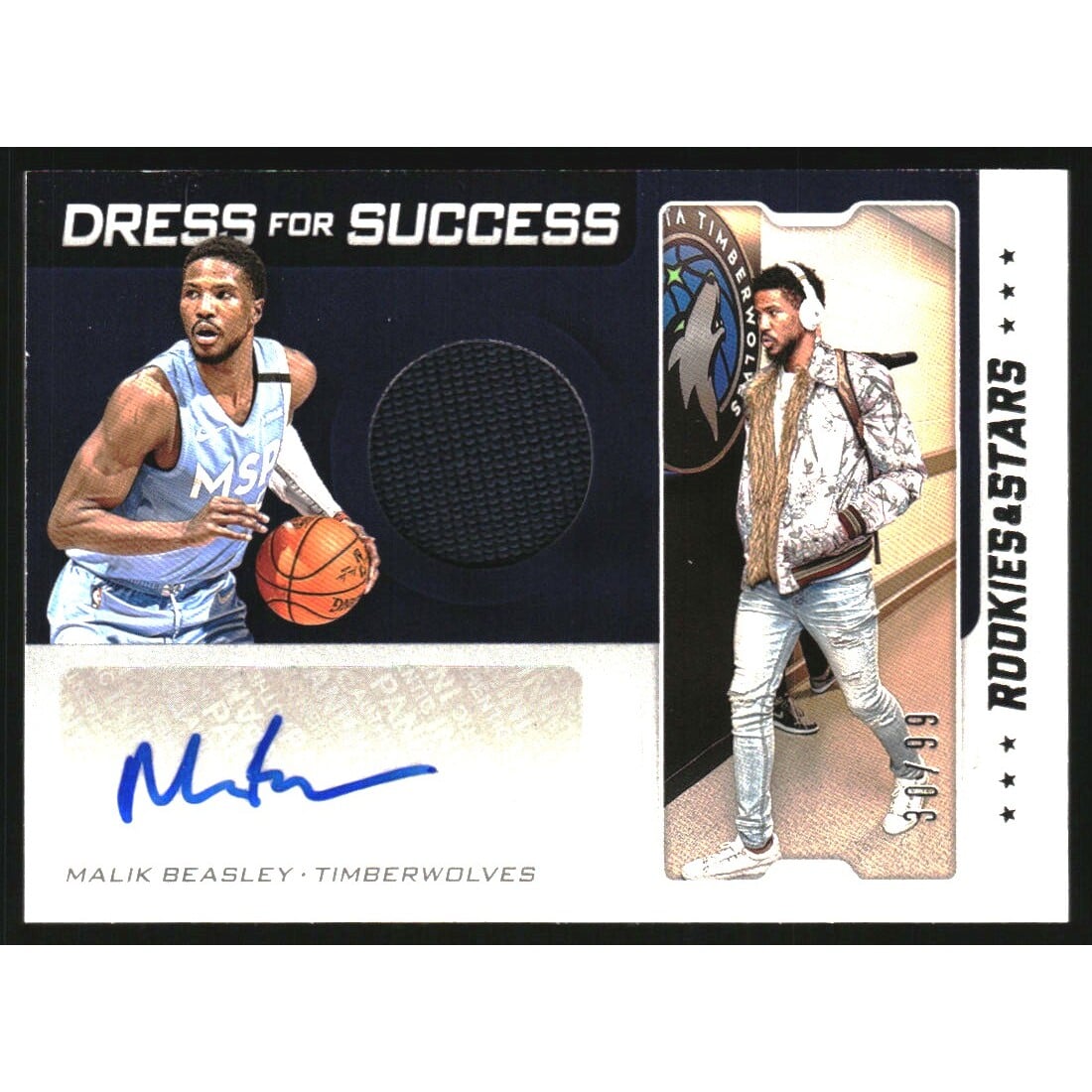 2019-20 Panini Chronicles Dress for Success Jersey Autographs #7 Malik Beasley. rookie card picture