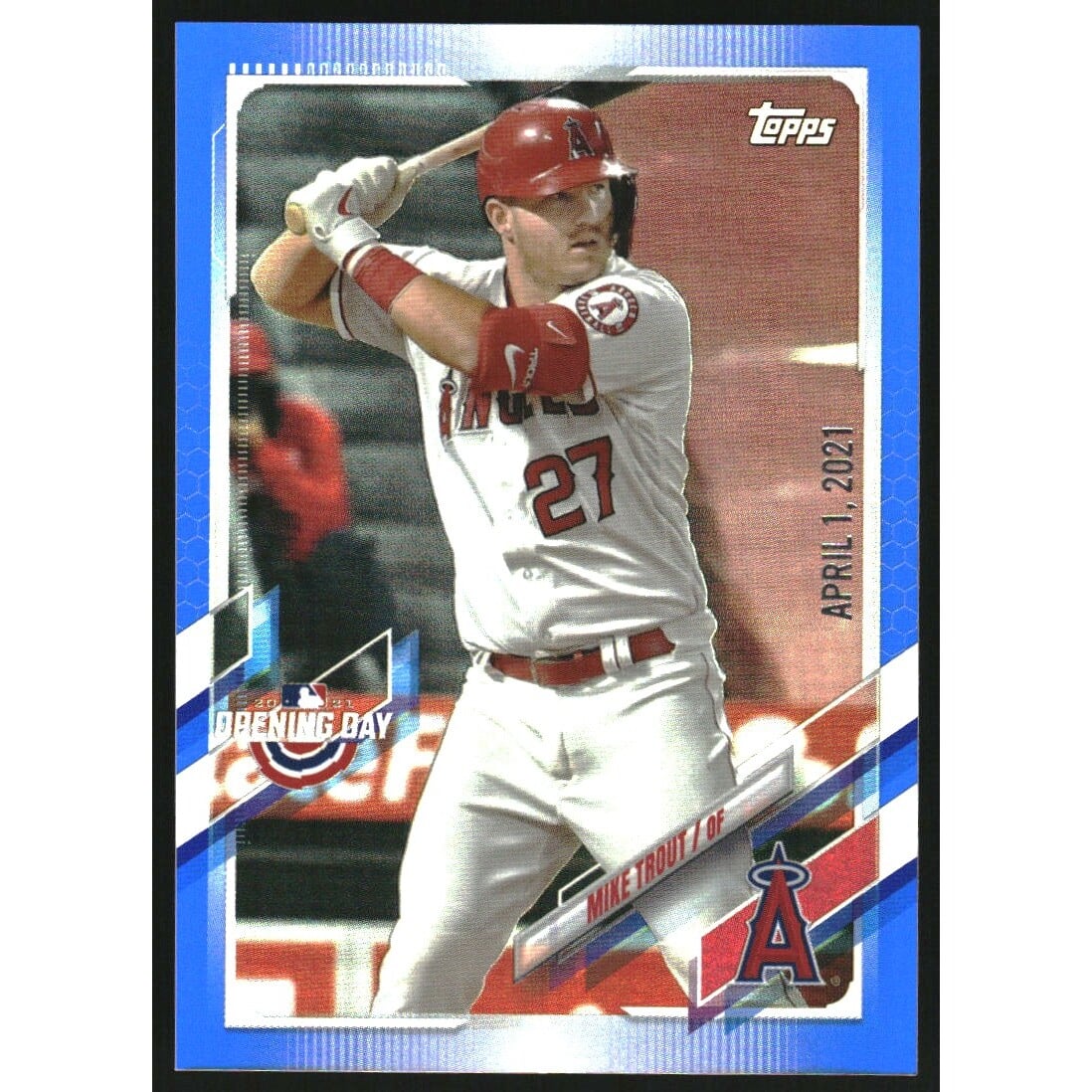 2021 Topps Opening Day Blue Foil #27 Mike Trout. rookie card picture