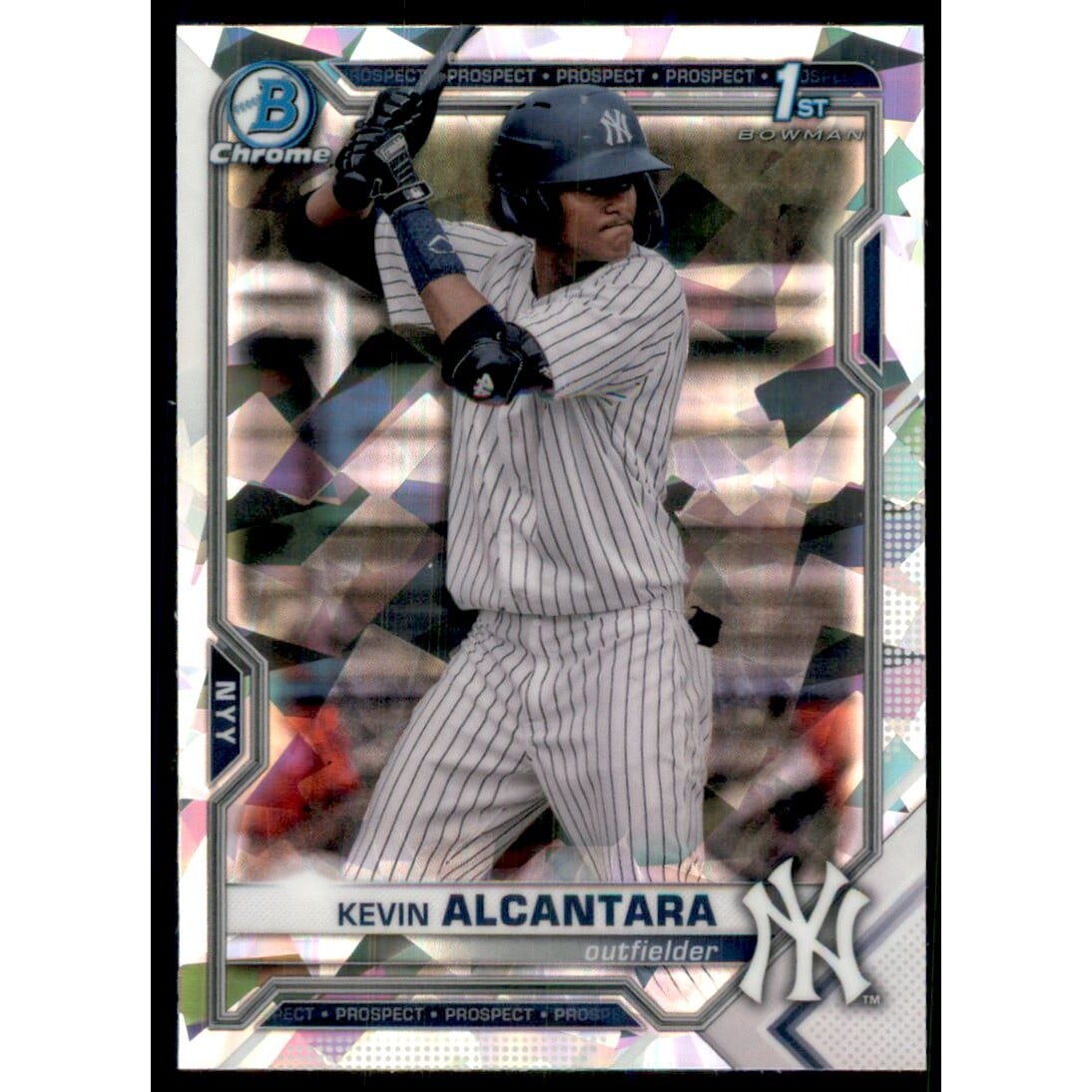 2021 Bowman Chrome Prospects Atomic Refractors #BCP97 Kevin Alcantara. rookie card picture