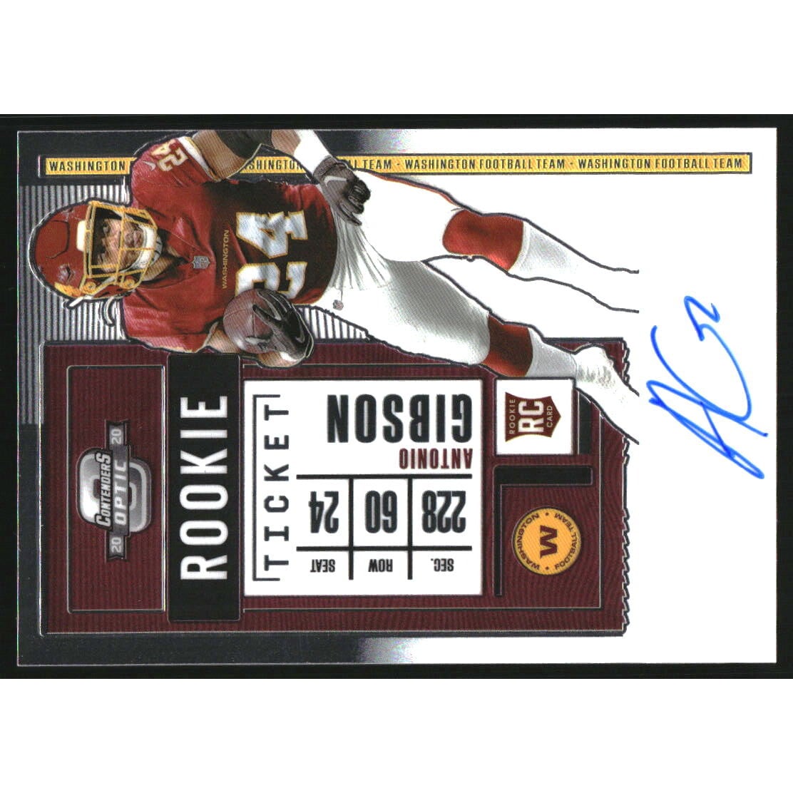 2020 Panini Contenders Optic #127 Antonio Gibson AU. rookie card picture