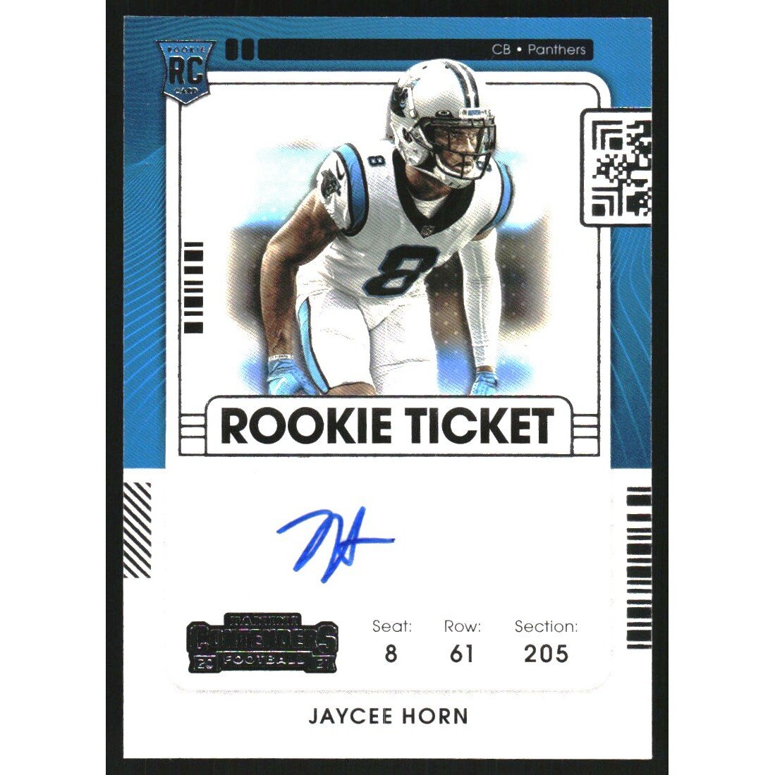 2021 Panini Contenders #144A Jaycee Horn AU RC EXCH. rookie card picture