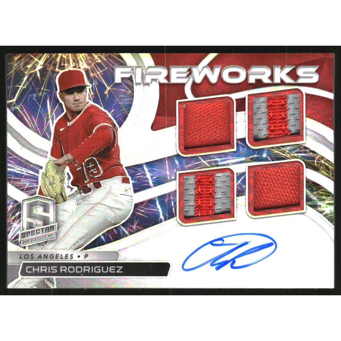 2022 Panini Chronicles Spectra Fireworks Fabric Signatures #1 Chris Rodriguez. rookie card picture