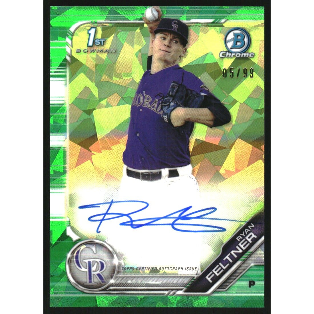 2019 Bowman Chrome Prospect Autographs Green Atomic Refractors #CPARF Ryan Feltner. rookie card picture