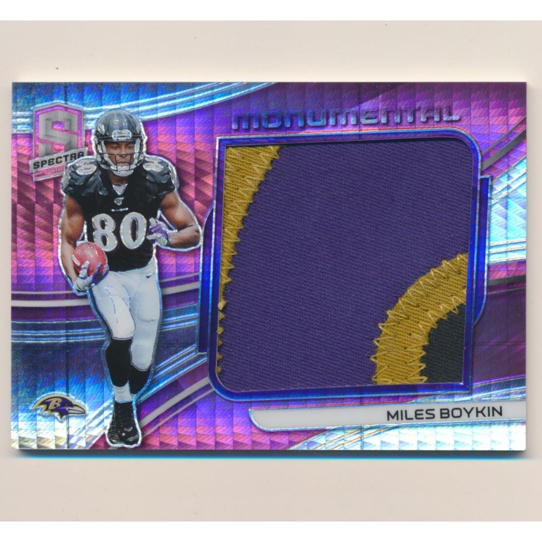2019 Panini Spectra Monumental Memorabilia Neon Pink #34 Miles Boykin. rookie card picture