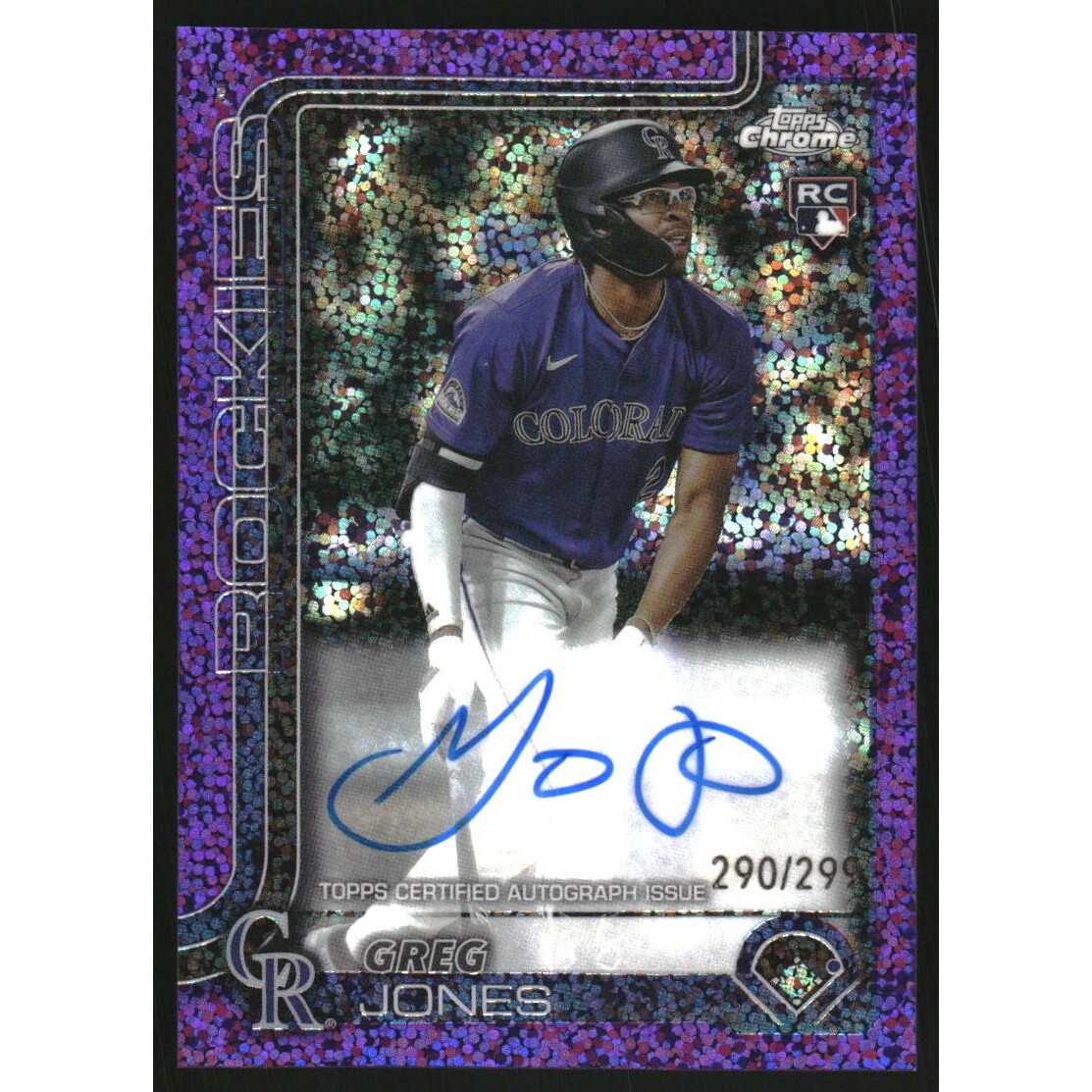 2025 Topps Chrome Rookie Autographs Purple Speckle Refractors #RAGJ Greg Jones. rookie card picture