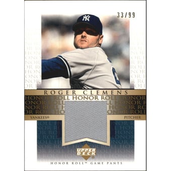 2002 Upper Deck Honor Roll Game Jersey Gold #JRC3 Roger Clemens Gray