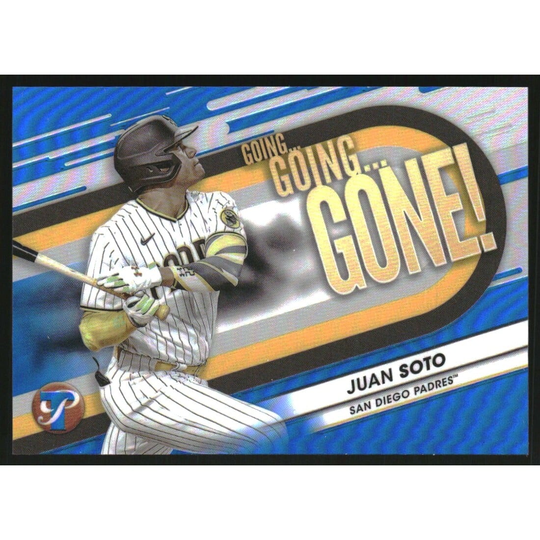 2023 Topps Pristine Going, Going, Gone Blue Refractors #GGG25 Juan Soto. rookie card picture
