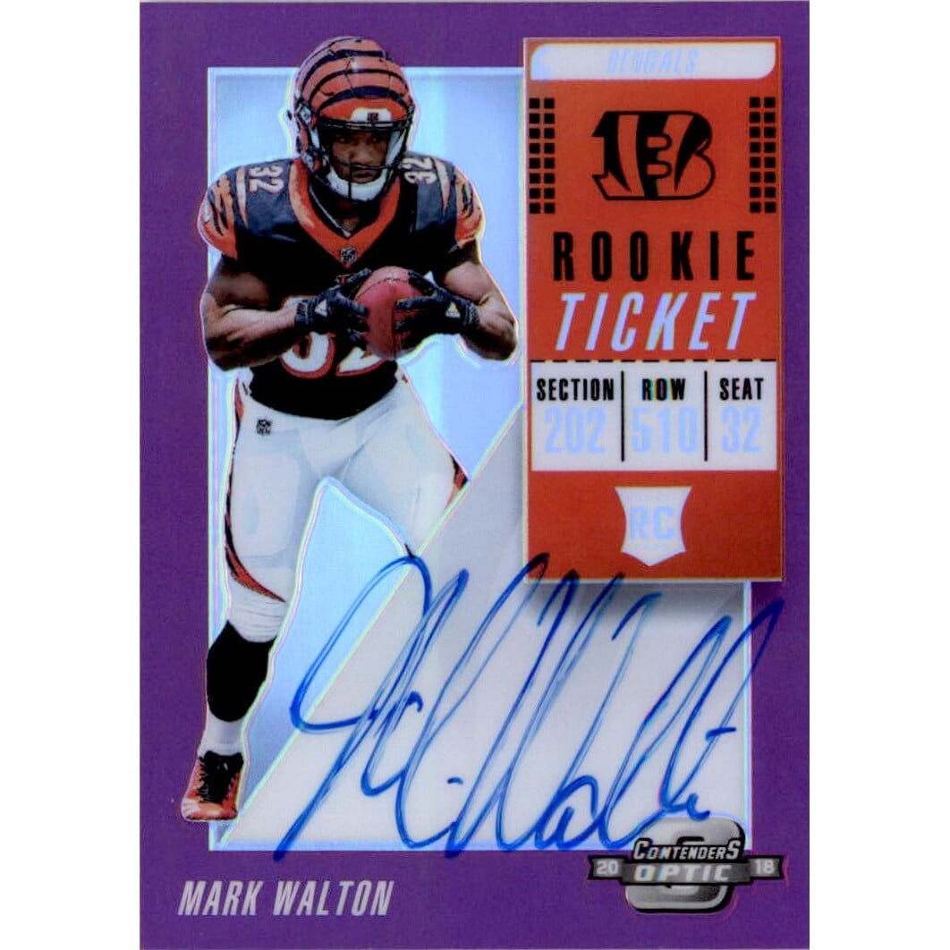 2018 Panini Contenders Optic Purple #131 Mark Walton AU/99. rookie card picture
