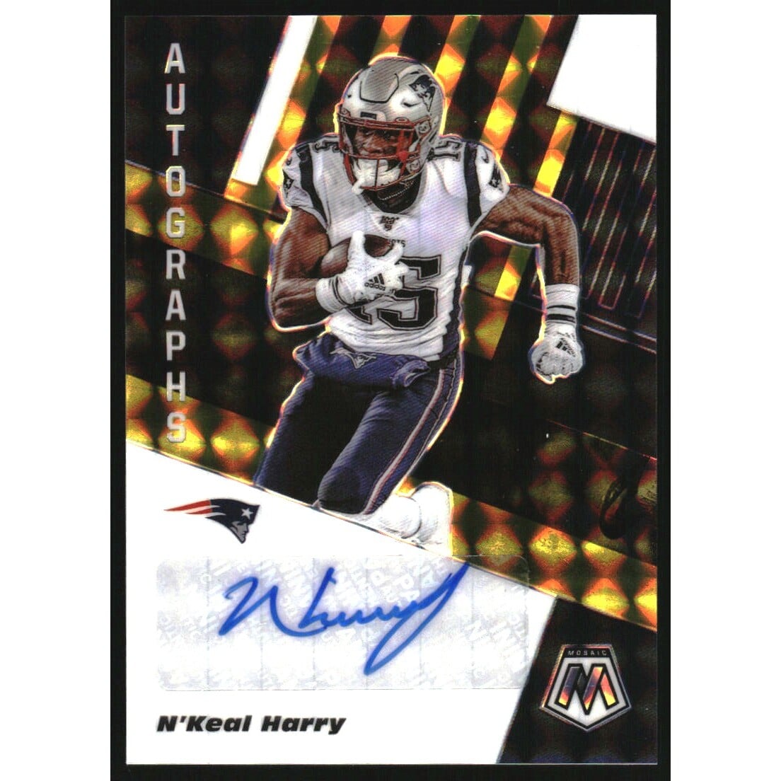 2020 Panini Mosaic Autographs Mosaic Choice Black Gold #2 N'Keal Harry. rookie card picture