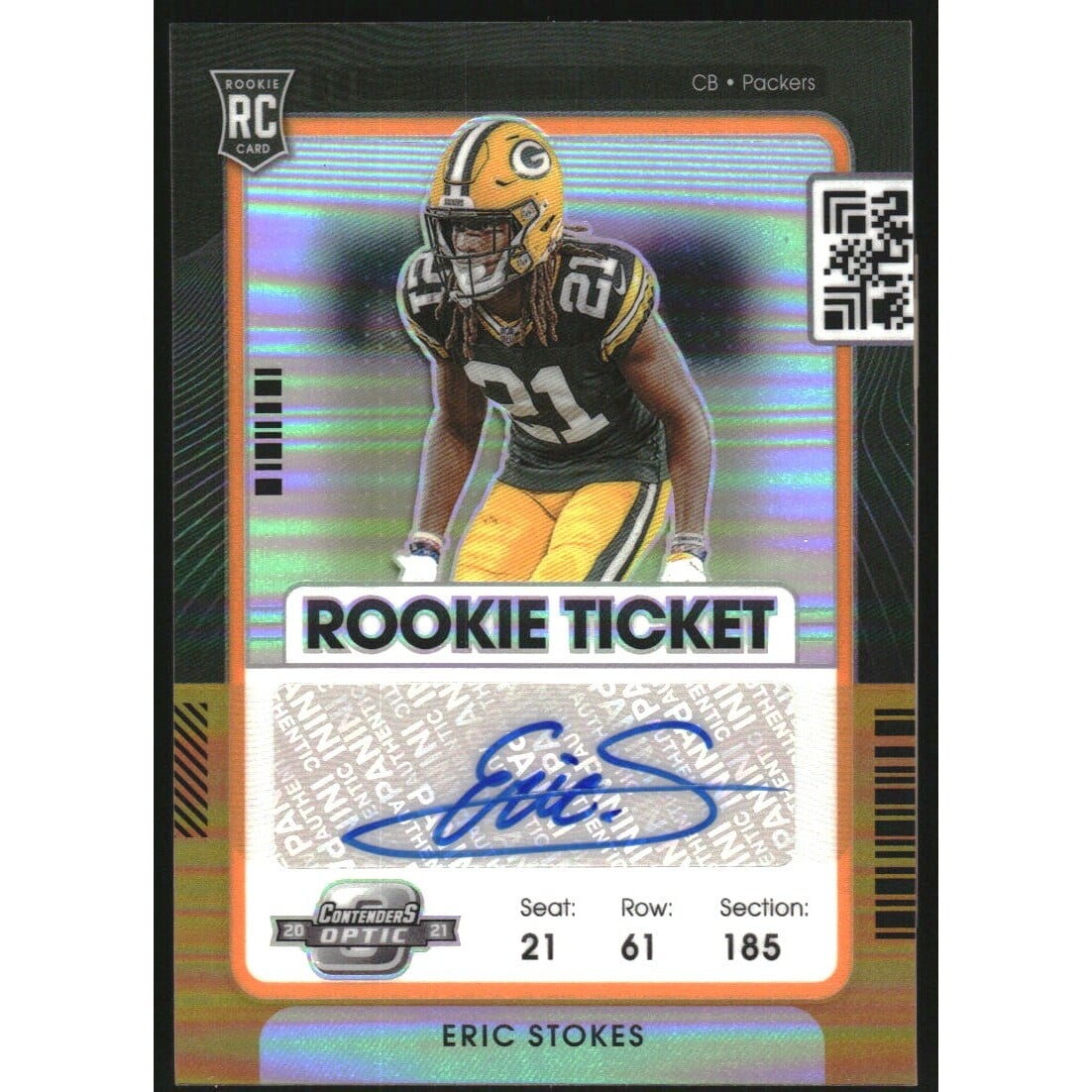 2021 Panini Contenders Optic Orange #156 Eric Stokes AU. rookie card picture