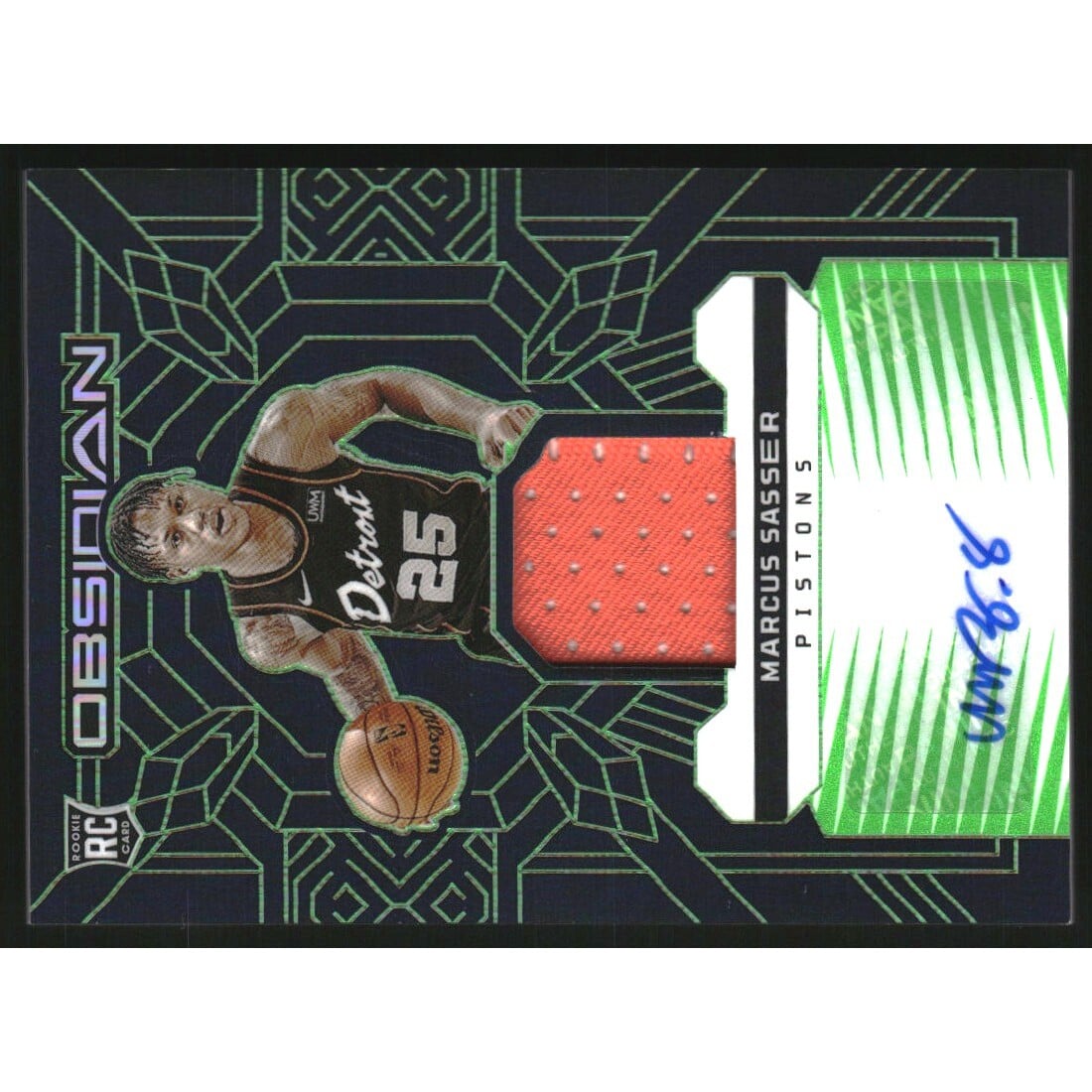 2023-24 Panini Obsidian Rookie Jersey Ink Electric Etch Green #27 Marcus Sasser. rookie card picture