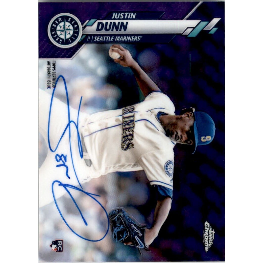 2020 Topps Chrome Rookie Autographs Purple Refractors #RAJD Justin Dunn. rookie card picture