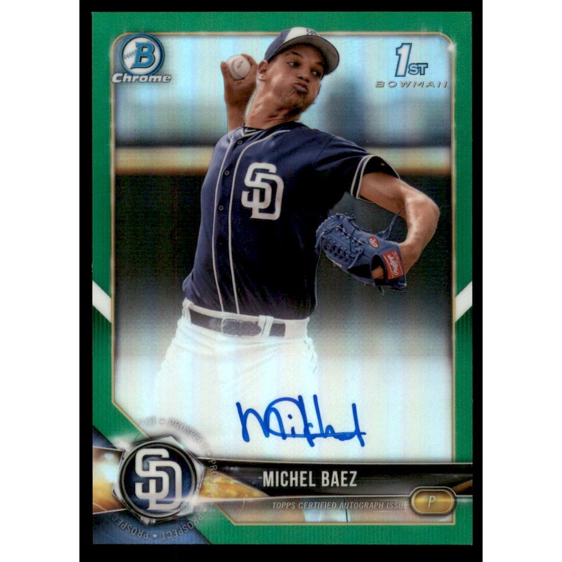 2018 Bowman Chrome Prospect Autographs Green Refractors #CPAMB Michel Baez. rookie card picture