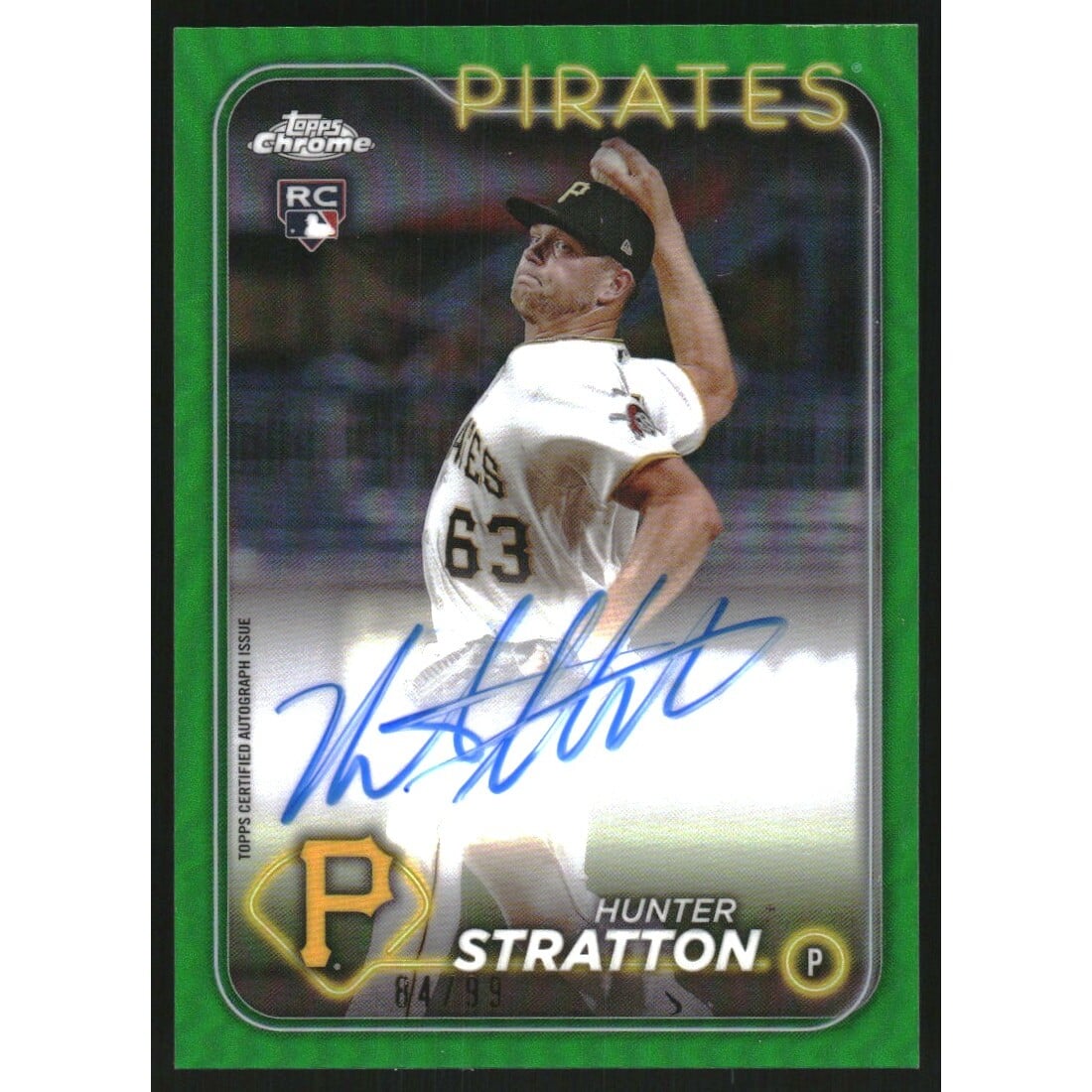 2024 Topps Chrome Rookie Autographs Green Refractors #RAHS Hunter Stratton. rookie card picture