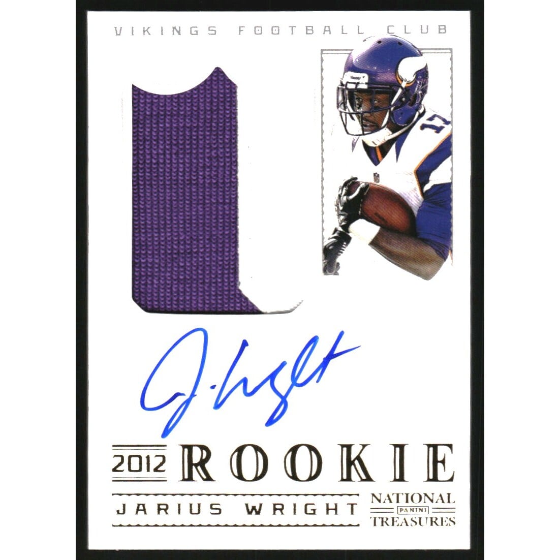2012 Panini National Treasures Rookie Signature Material Gold #334 Jarius Wright. rookie card picture