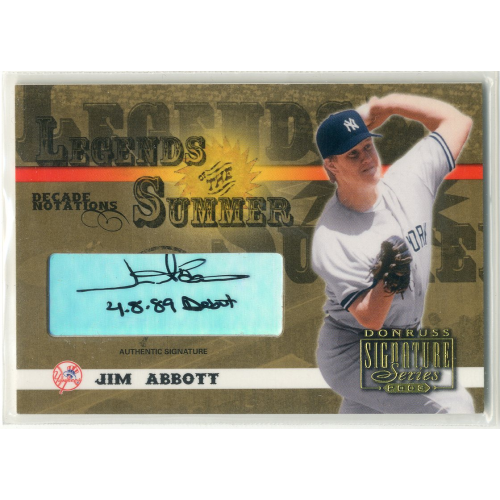 2003 Donruss Signature Legends of Summer Autographs Notations Decade #21A Jim Abbott 4-8-89. rookie card picture