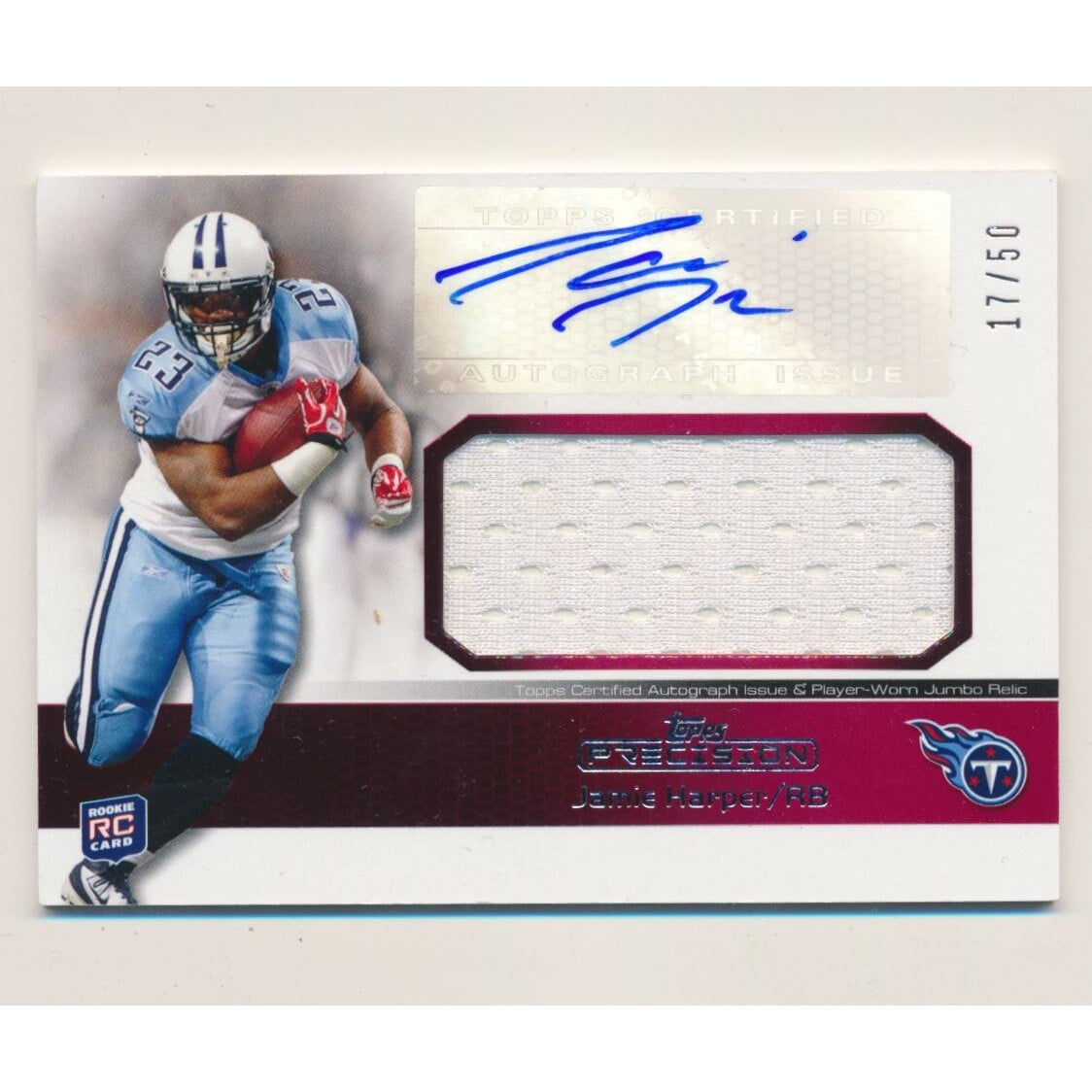 2011 Topps Precision Rookie Jumbo Relic Autographs Red #RAJRJH Jamie Harper. rookie card picture