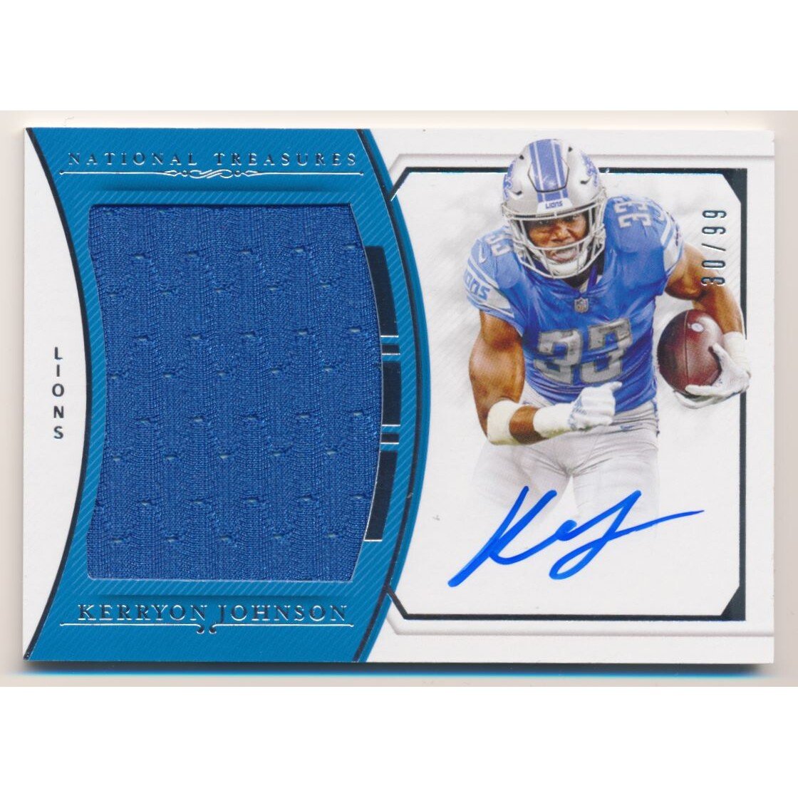 2018 Panini National Treasures Rookie Material Signatures RPS #14 Kerryon Johnson/99. rookie card picture