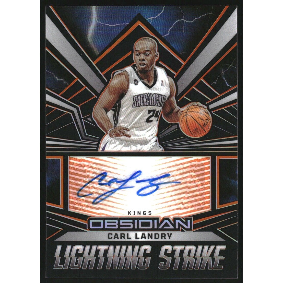 2022-23 Panini Obsidian Lightning Strike Signatures Electric Etch Orange #26 Carl Landry/50. rookie card picture