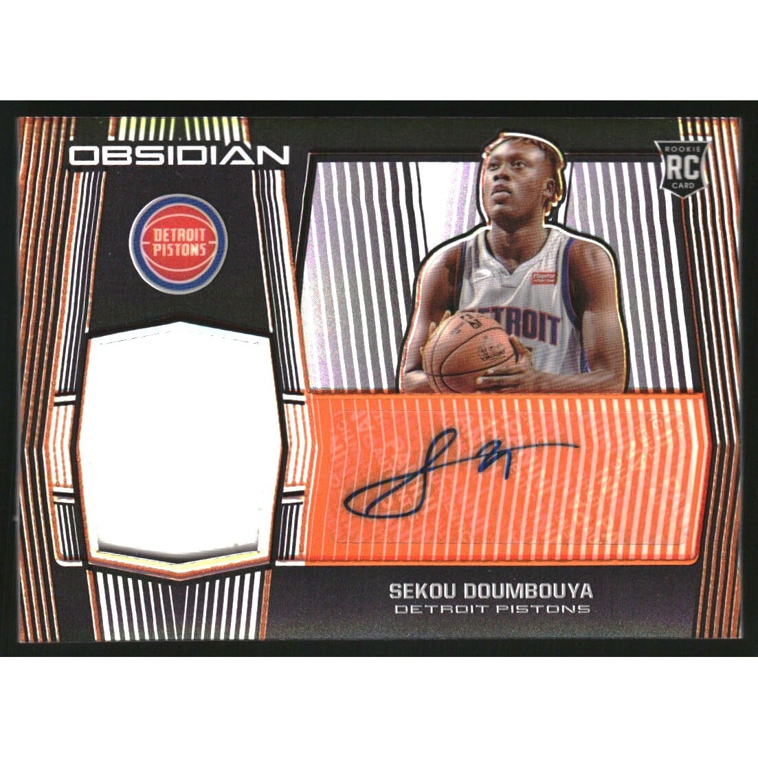 2019-20 Panini Obsidian Electric Etch Orange #240 Sekou Doumbouya JSY AU/50. rookie card picture