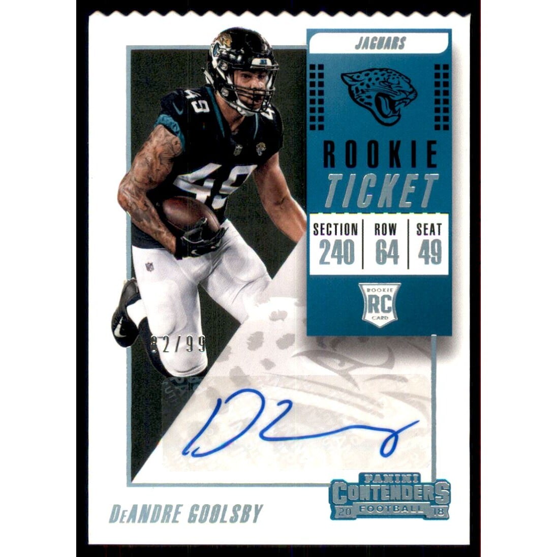 2018 Panini Contenders Ticket Stub #214 DeAndre Goolsby AU/99. rookie card picture