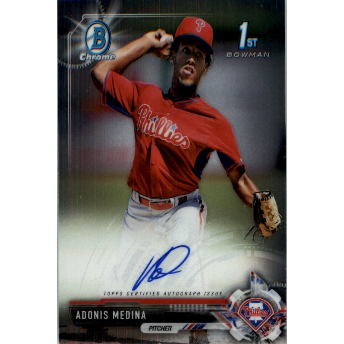 2017 Bowman Chrome Prospect Autographs #CPAAME Adonis Medina. rookie card picture