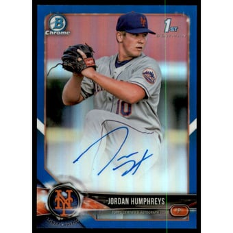 2018 Bowman Chrome Prospect Autographs Blue Refractors #CPAJH Jordan Humphreys