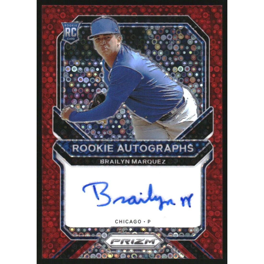 2021 Panini Prizm Rookie Autographs Prizms Red Donut Circles #15 Brailyn Marquez/49. rookie card picture