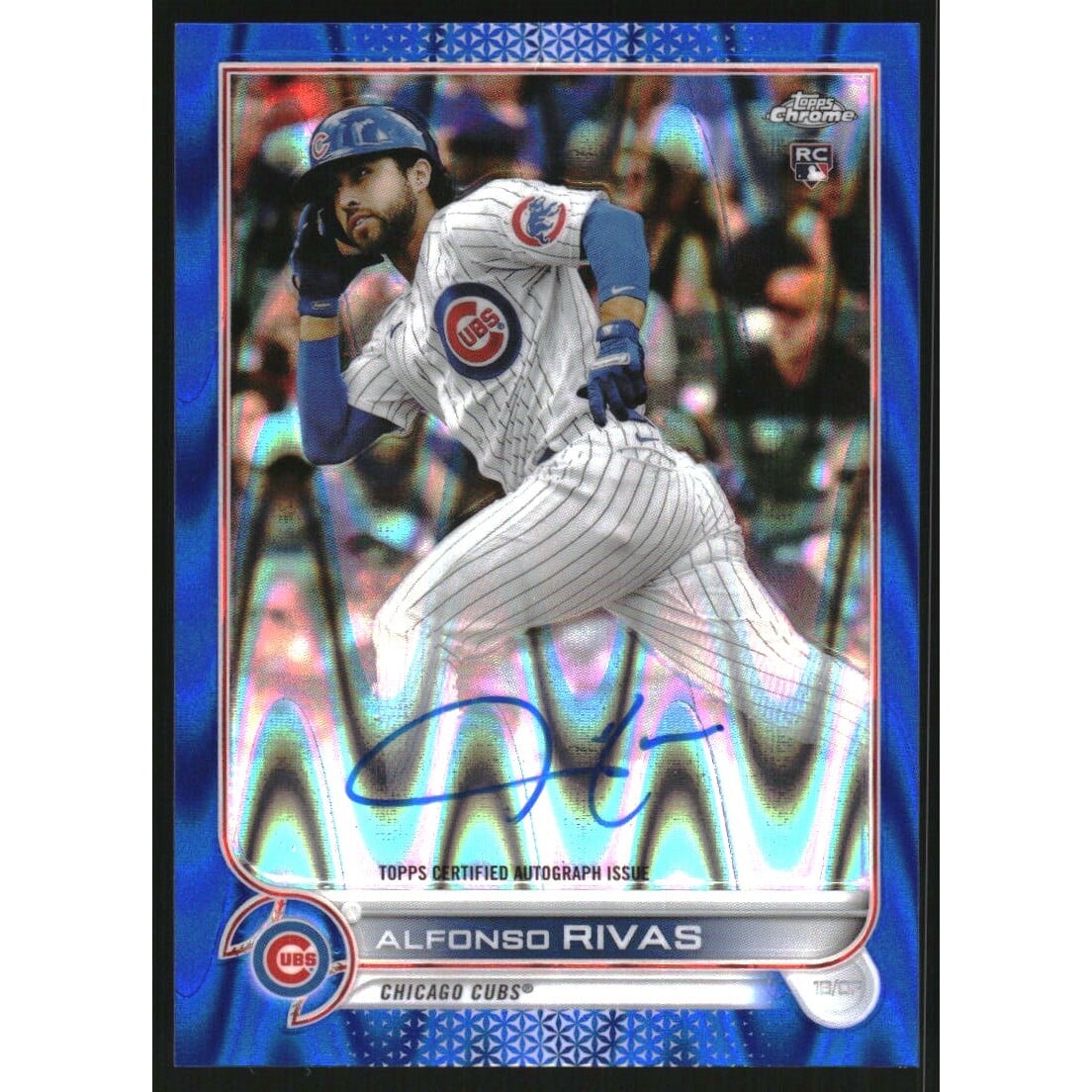 2022 Topps Chrome Rookie Autographs Blue RayWave Refractors #RAAR Alfonso Rivas. rookie card picture