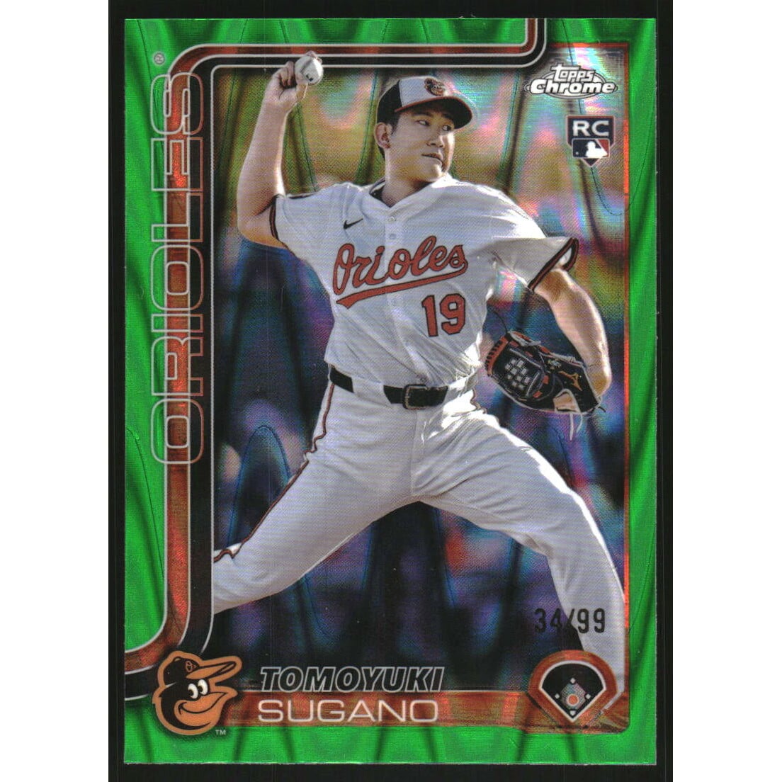 2025 Topps Chrome Green RayWave Refractors #166 Tomoyuki Sugano. rookie card picture