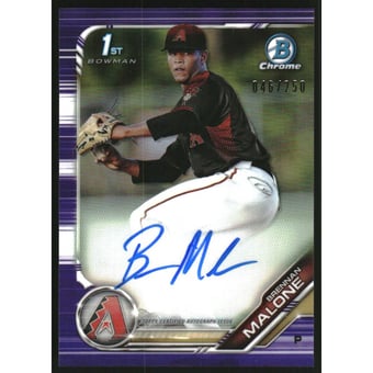 2019 Bowman Chrome Draft Autographs Purple Refractors #CDABM Brennan Malone