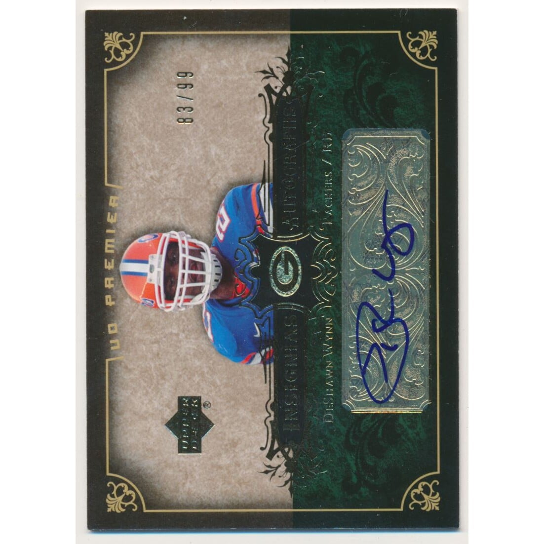 2007 Upper Deck Premier Insignias Autographs Gold #INWY DeShawn Wynn/99. rookie card picture