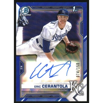 2021 Bowman Chrome Draft Autographs Blue Wave Refractors #CDAEC Eric Cerantola
