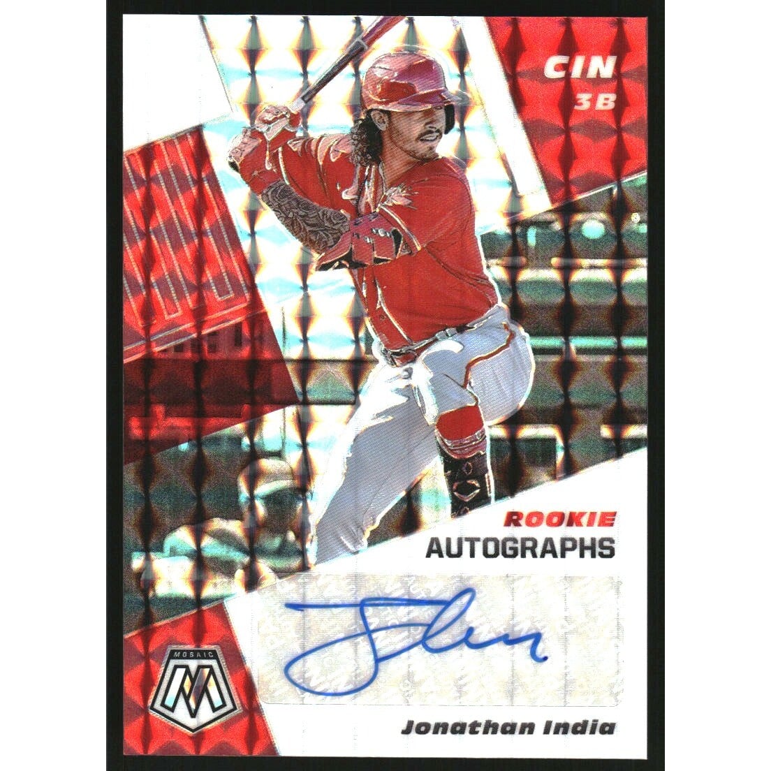 2021 Panini Mosaic Rookie Autographs Mosaic #80 Jonathan India. rookie card picture