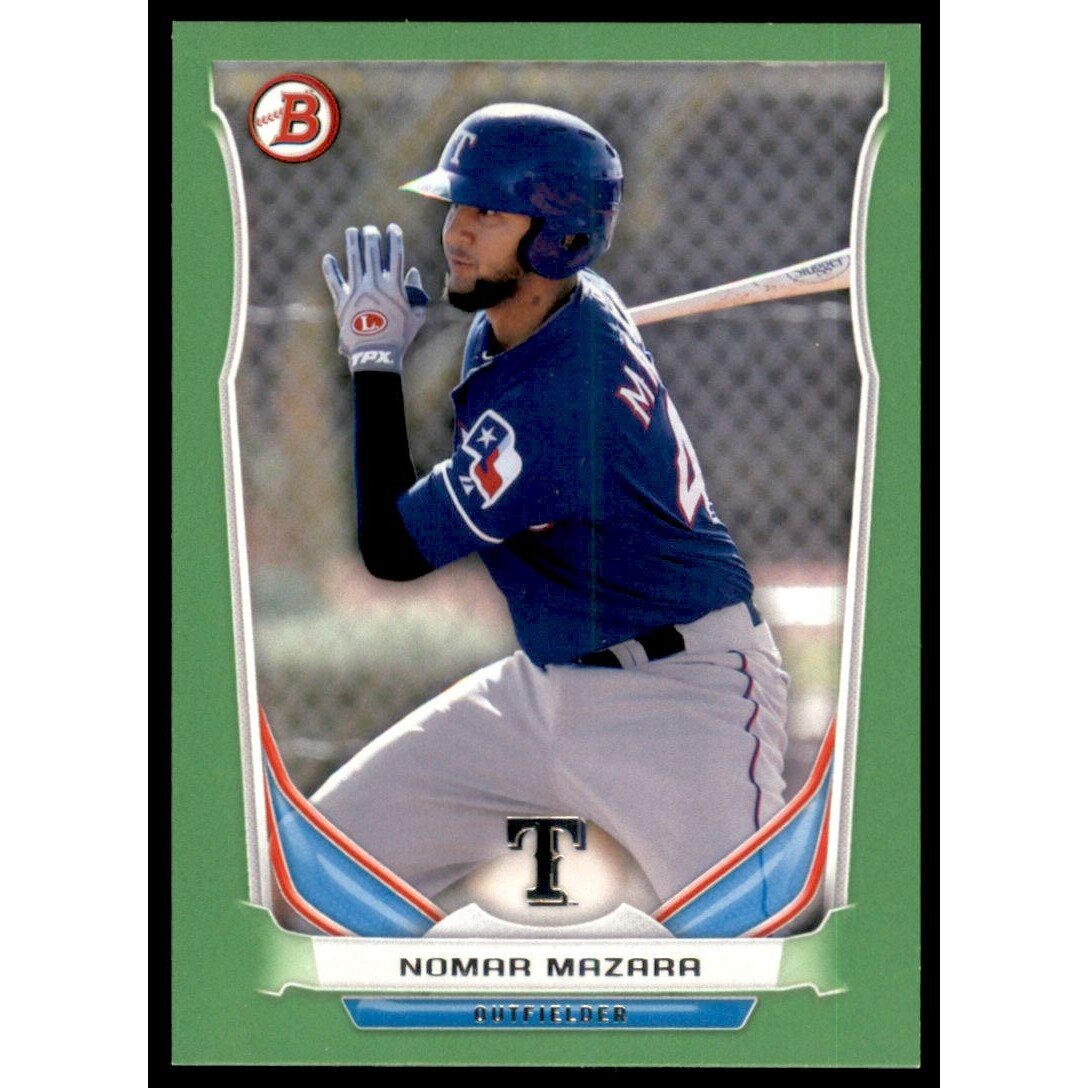 2014 Bowman Draft Top Prospects Green #TP90 Nomar Mazara. rookie card picture