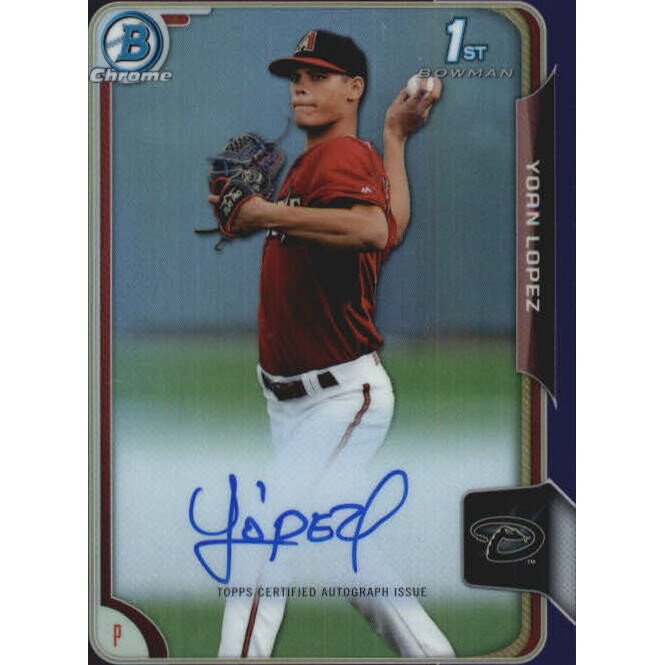 2015 Bowman Chrome Prospect Autographs Purple Refractors #BCAPYL Yoan Lopez. rookie card picture