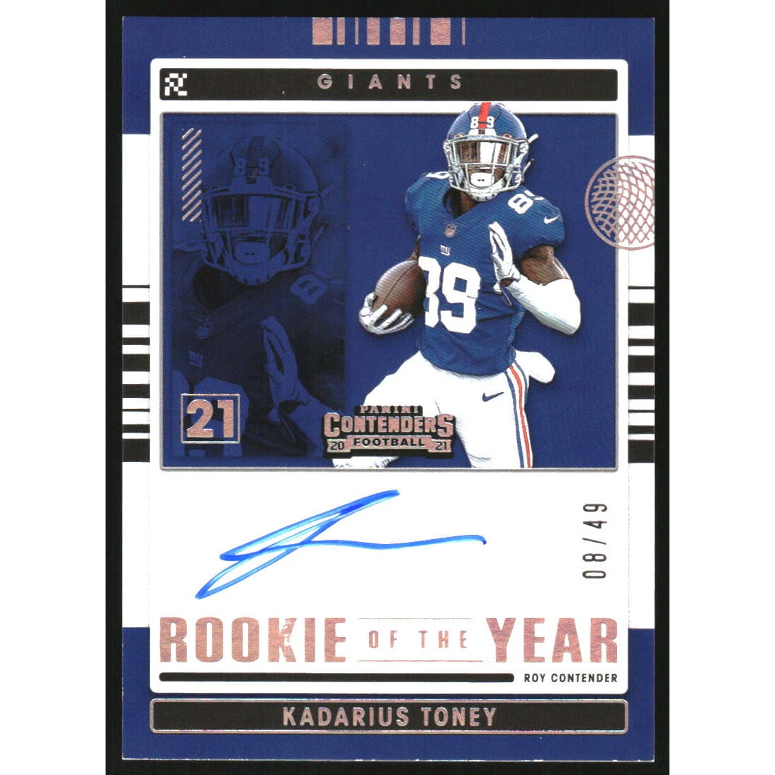 2021 Panini Contenders Rookie of the Year Contenders Autographs #10 Kadarius Toney. rookie card picture