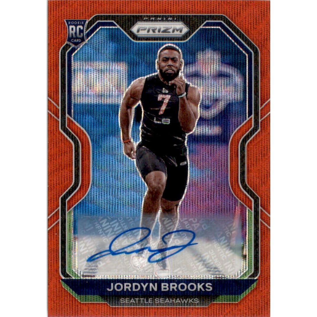 2020 Panini Prizm Rookie Autographs Prizms Red Wave #388 Jordyn Brooks. rookie card picture