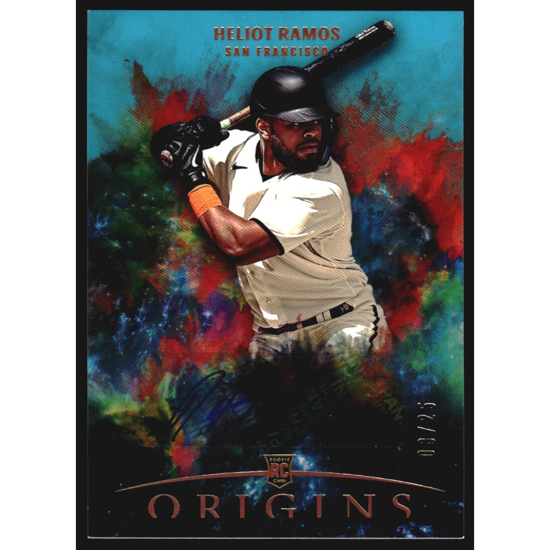 2022 Panini Chronicles Origins Autographs Holo Gold #5 Heliot Ramos/25. rookie card picture