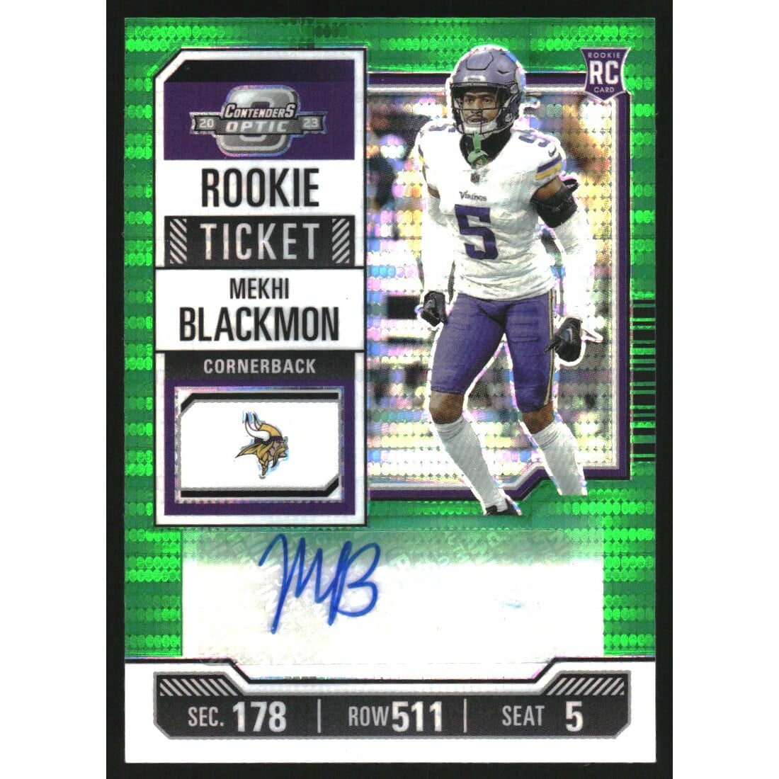 2023 Panini Contenders Optic Green Pulsar #189 Mekhi Blackmon AU. rookie card picture