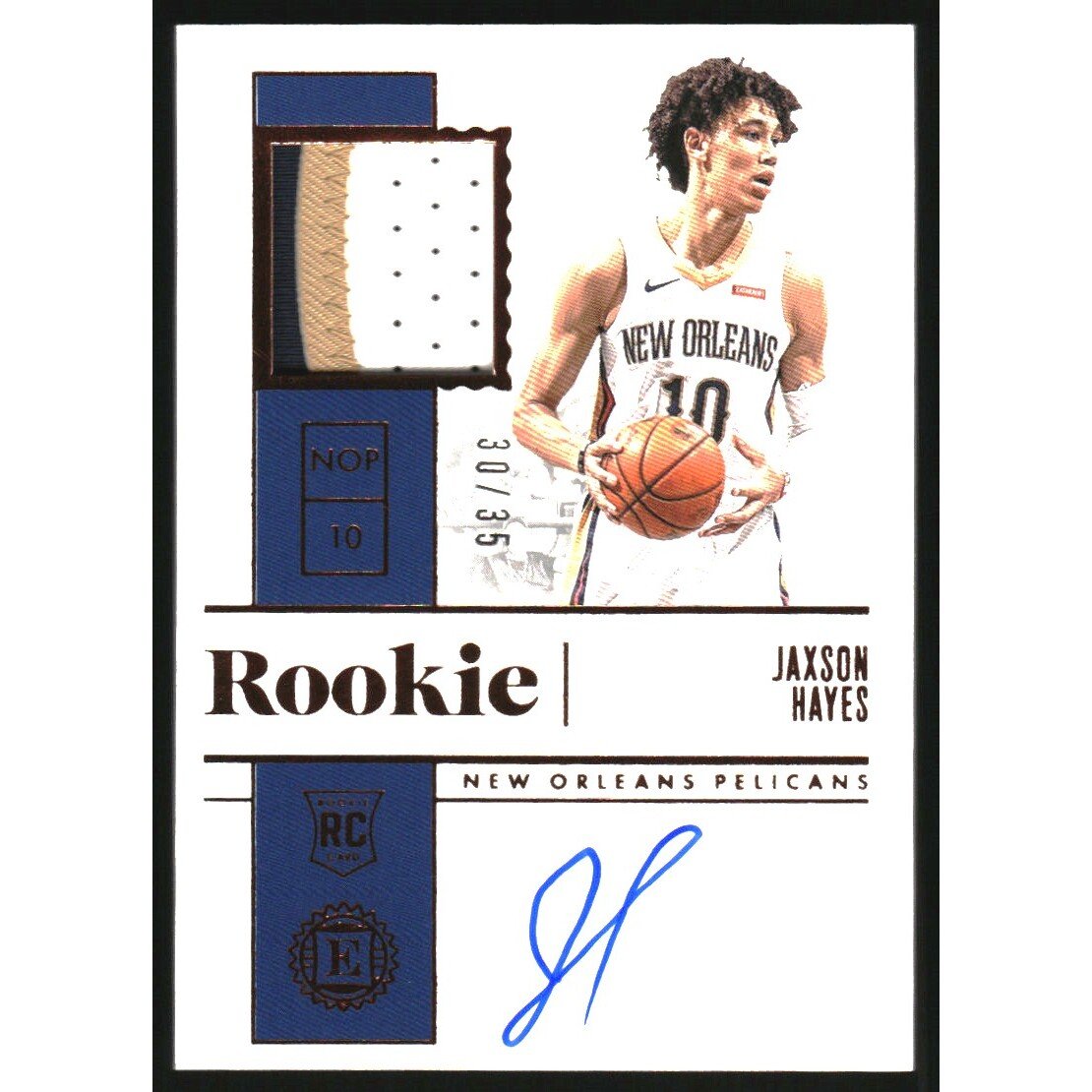 2019-20 Panini Encased Bronze #213 Jaxson Hayes JSY AU. rookie card picture