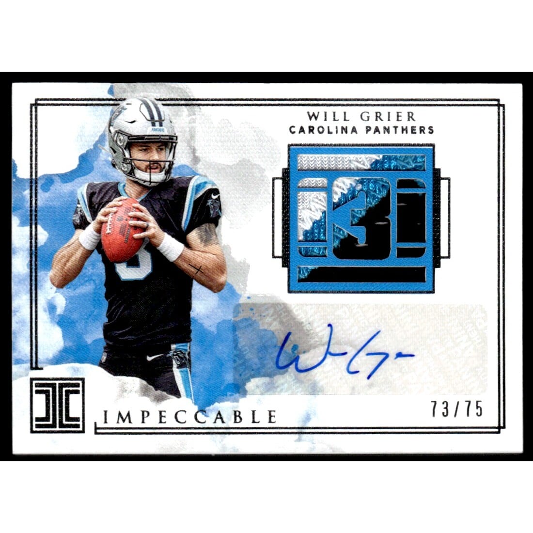 2019 Panini Impeccable Rookie Numbers Patch Autographs #10 Will Grier. rookie card picture