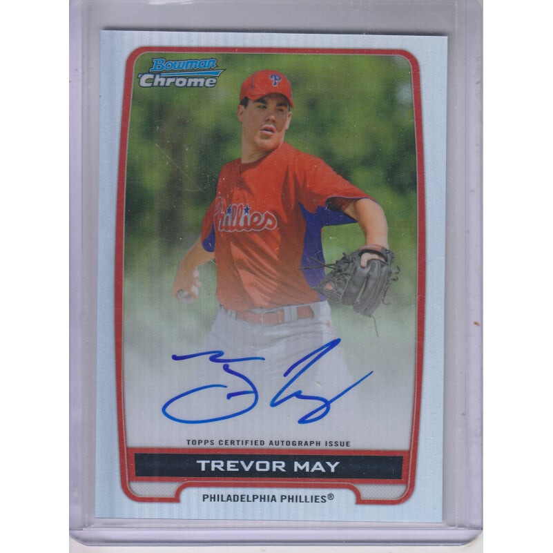 2012 Bowman Chrome Prospect Autographs Refractors #TM Trevor May. rookie card picture