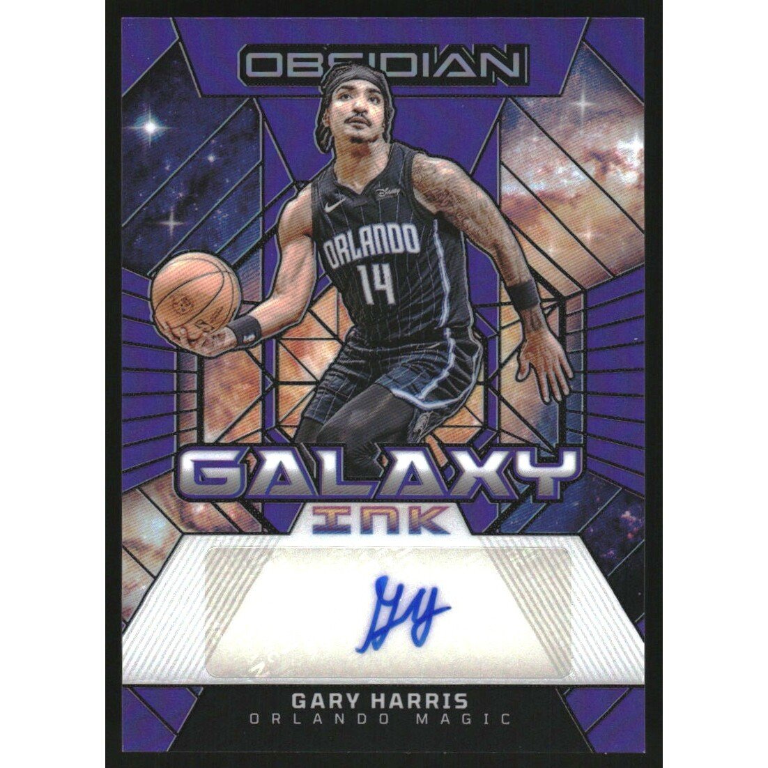 2023-24 Panini Obsidian Galaxy Ink Electric Etch Purple Flood #48 Gary Harris. rookie card picture