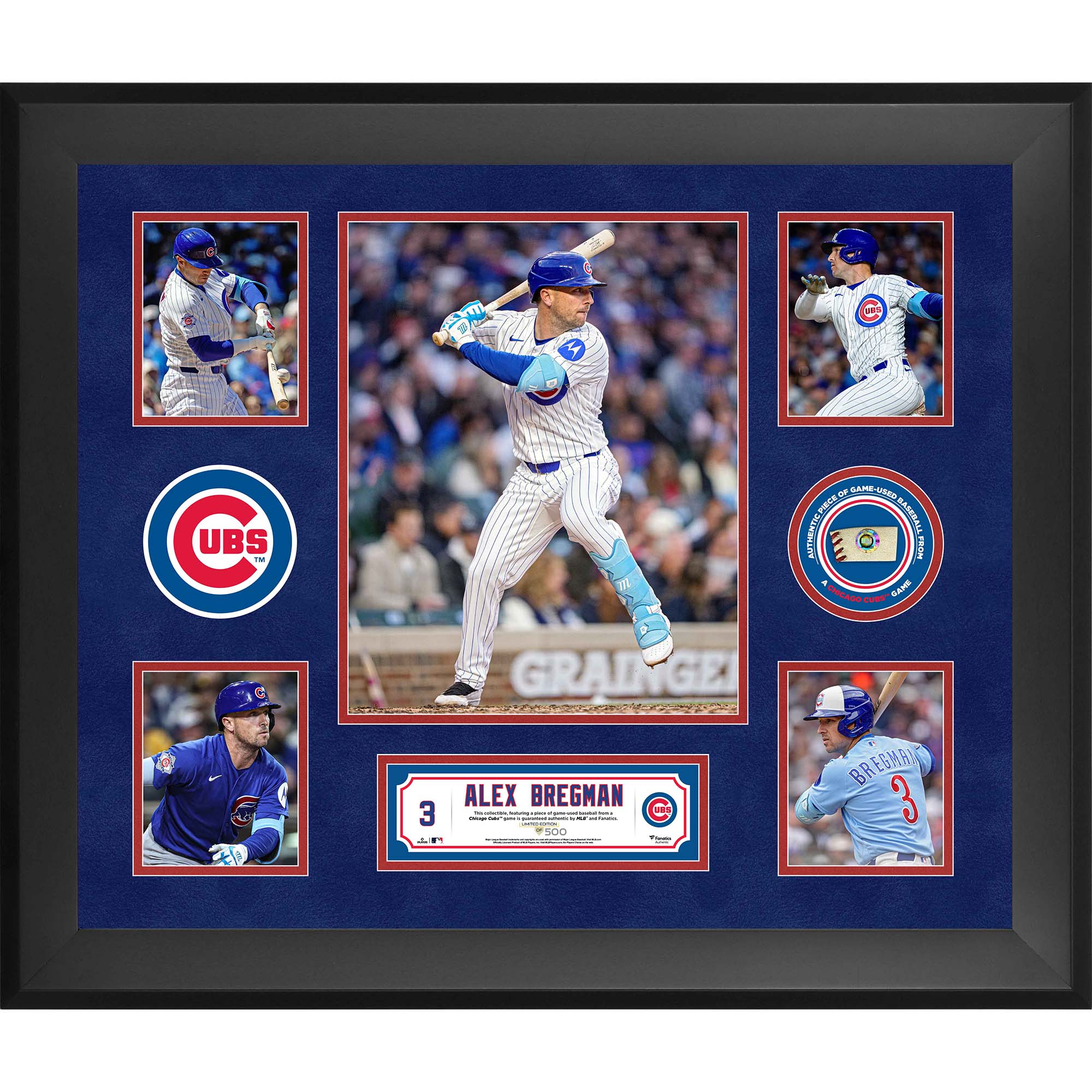 Alex Bregman Chicago Cubs Framed 5-Photo Collage with a Piece of Game-Used Ball - Limited Edition of 500