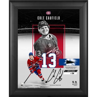 Cole Caufield Montreal Canadiens Facsimile Signature Framed 11" x 14" Showcase Collage with a Piece of Game-Used Puck - Limited Edition of 250