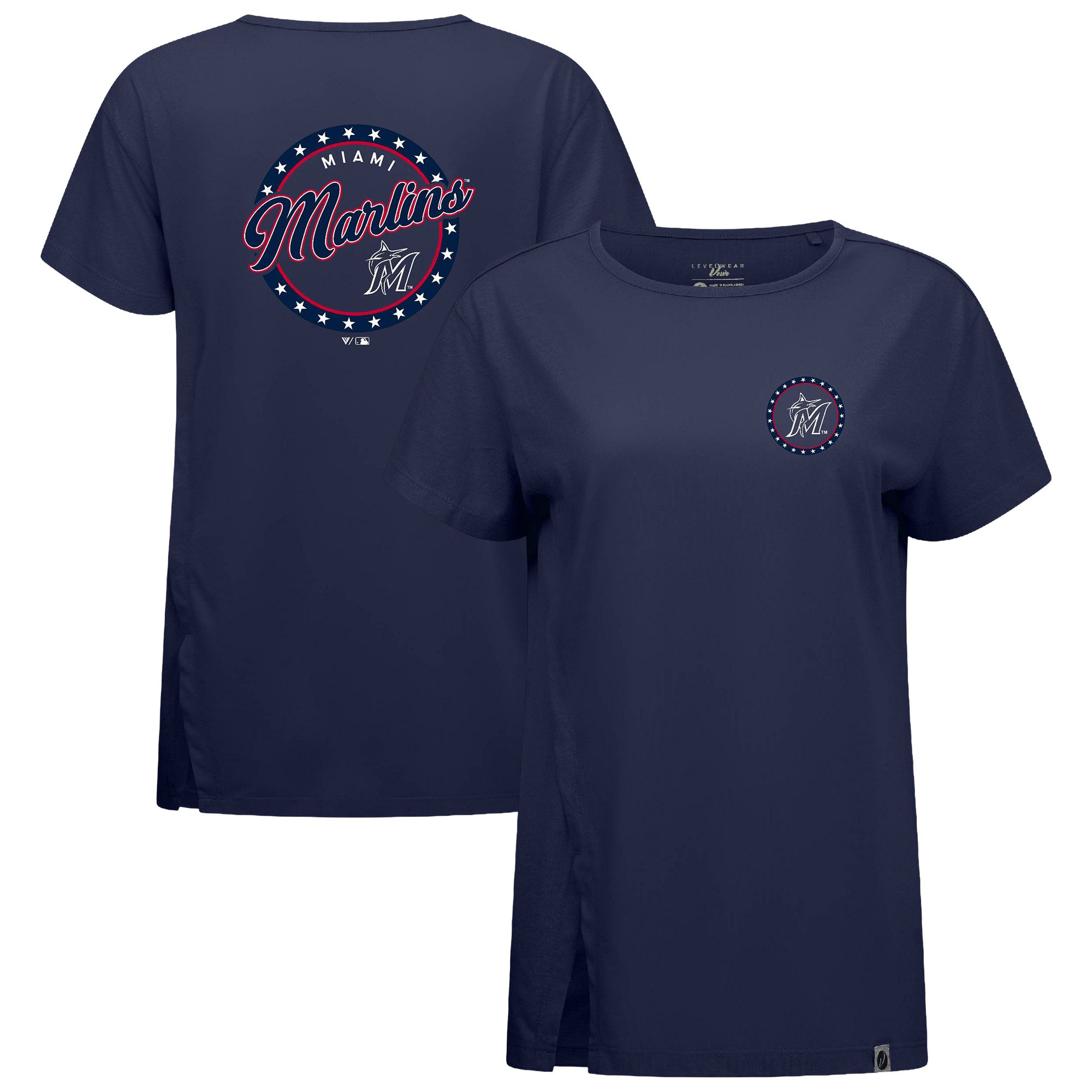 Women's Levelwear Navy Miami Marlins Independence Day Influx Constellation T-Shirt