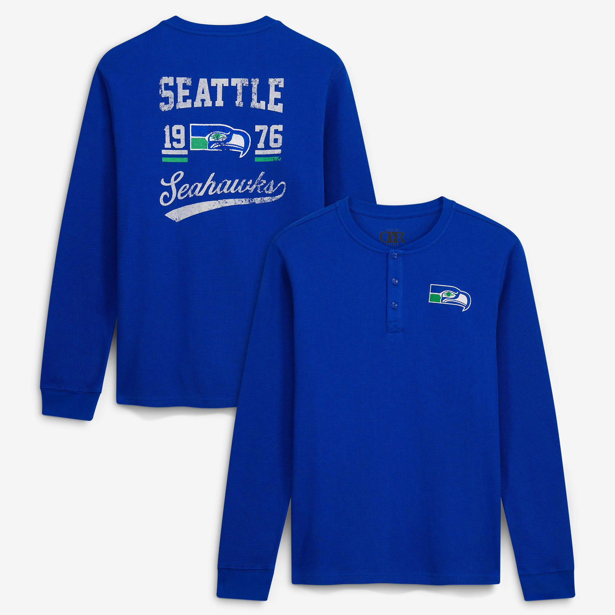 Men's Darius Rucker Collection by Fanatics Royal Seattle Seahawks Waffle-Knit Henley Long Sleeve T-Shirt
