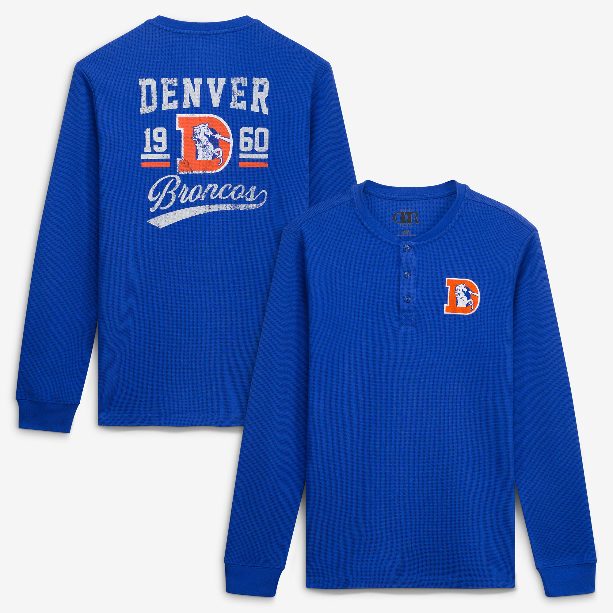 Men's Darius Rucker Collection by Fanatics Royal Denver Broncos Waffle-Knit Henley Long Sleeve T-Shirt