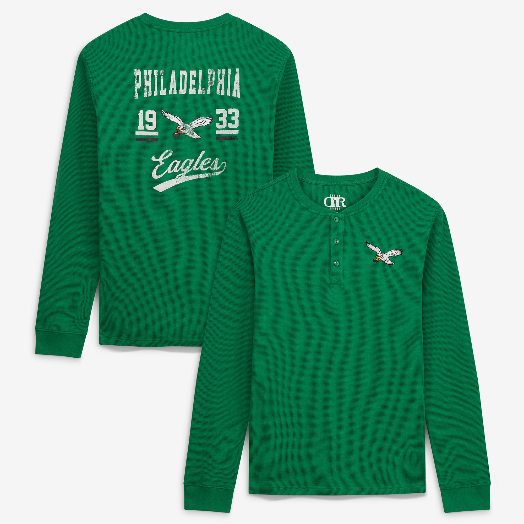 Men's Darius Rucker Collection by Fanatics Kelly Green Philadelphia Eagles Waffle-Knit Henley Long Sleeve T-Shirt